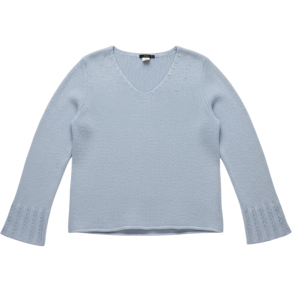 Vtg J.Crew Sweater Women Large Light Blue 75% Merino 25% Angora V-Neck Preppy